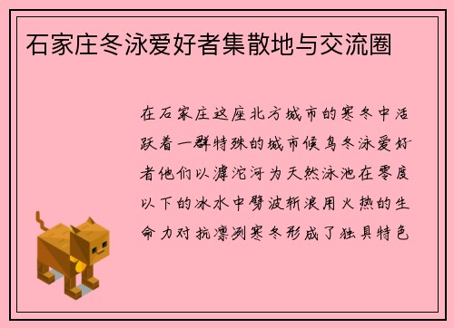 石家庄冬泳爱好者集散地与交流圈