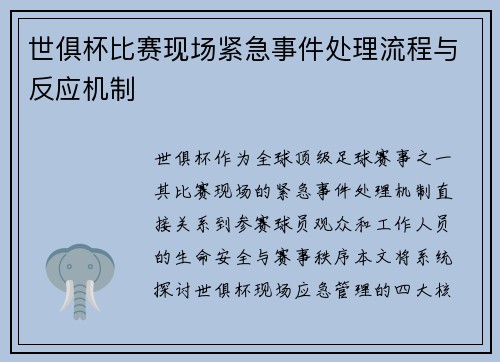 世俱杯比赛现场紧急事件处理流程与反应机制
